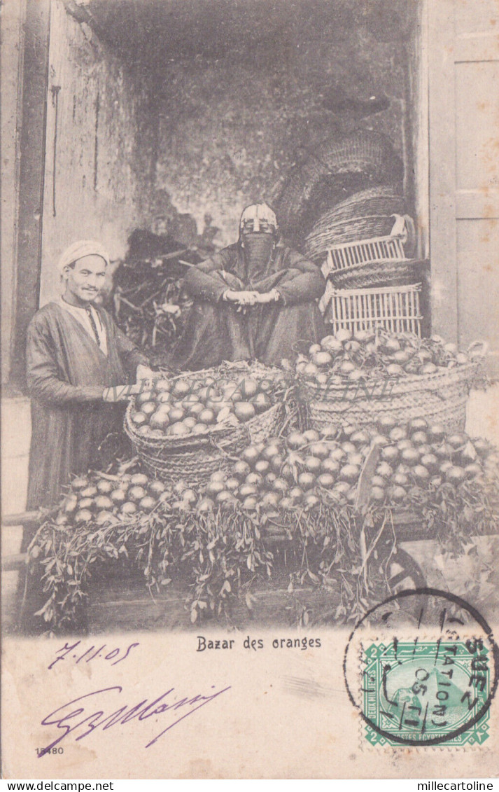 EGYPT - Bazar des Oranges 1905 Postcard Alexandrie Suez Banha Station