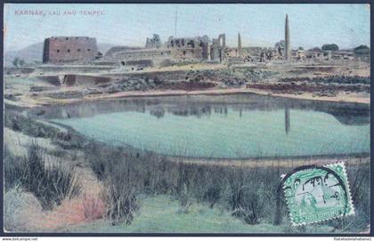 F-EX45323 EGYPT 1911 POSTCARD ALEXANDRIE ARCHEOLOGY KARNAK TEMPLE TO SPAIN.