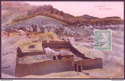 F EX45330 EGYPT 1912 POSTCARD ALEXANDRIE THEBES ARCHEOLOGY DER EL MEDINA- SPAIN.