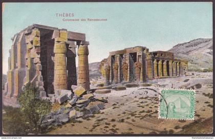 F-EX45333 EGYPT 1912 POSTCARD ALEXANDRIE THEBES ARCHEOLOGY RAMESSEUM - SPAIN.