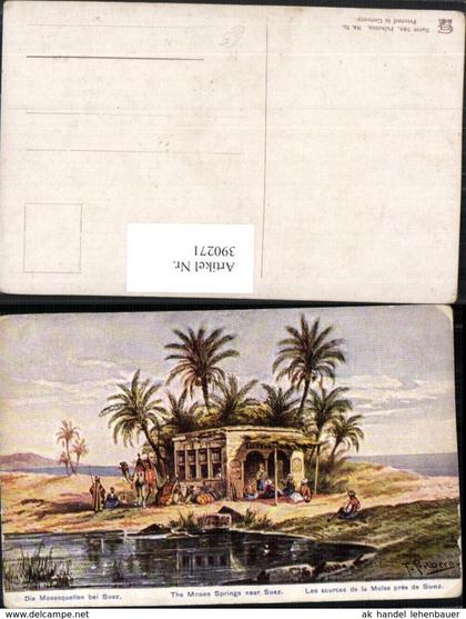 390271,Künstler AK F. Perlberg Egypt Suez Sues Moses Springs Mosesquellen