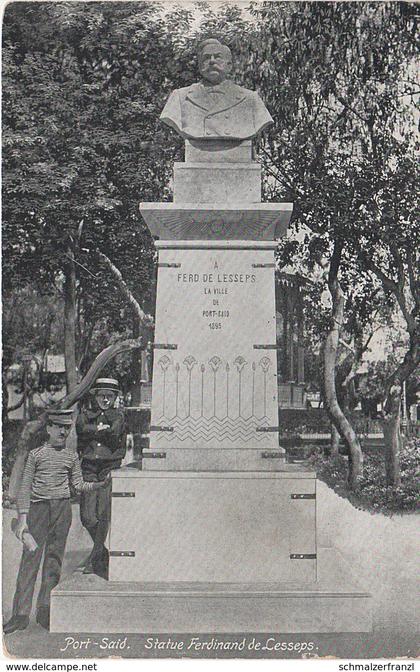 AK Port Said بور سعيد Statue Ferdinand Lesseps a Suez Sues Fuad Fouad السوي Egypt Egypte مصر Ägypten Cairo القاهرة Kairo