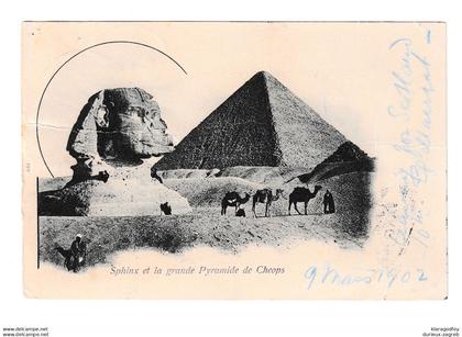 Sphinx et la grande Pyramide de Cheops old postcard b210701