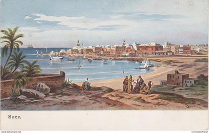 Perlberg Künstlerkarte Litho AK Suez Sues السويس Ägypten Hafen Eisenbahn Bahnhof Kanal ? Egypte Serie 744 Levante No. 28