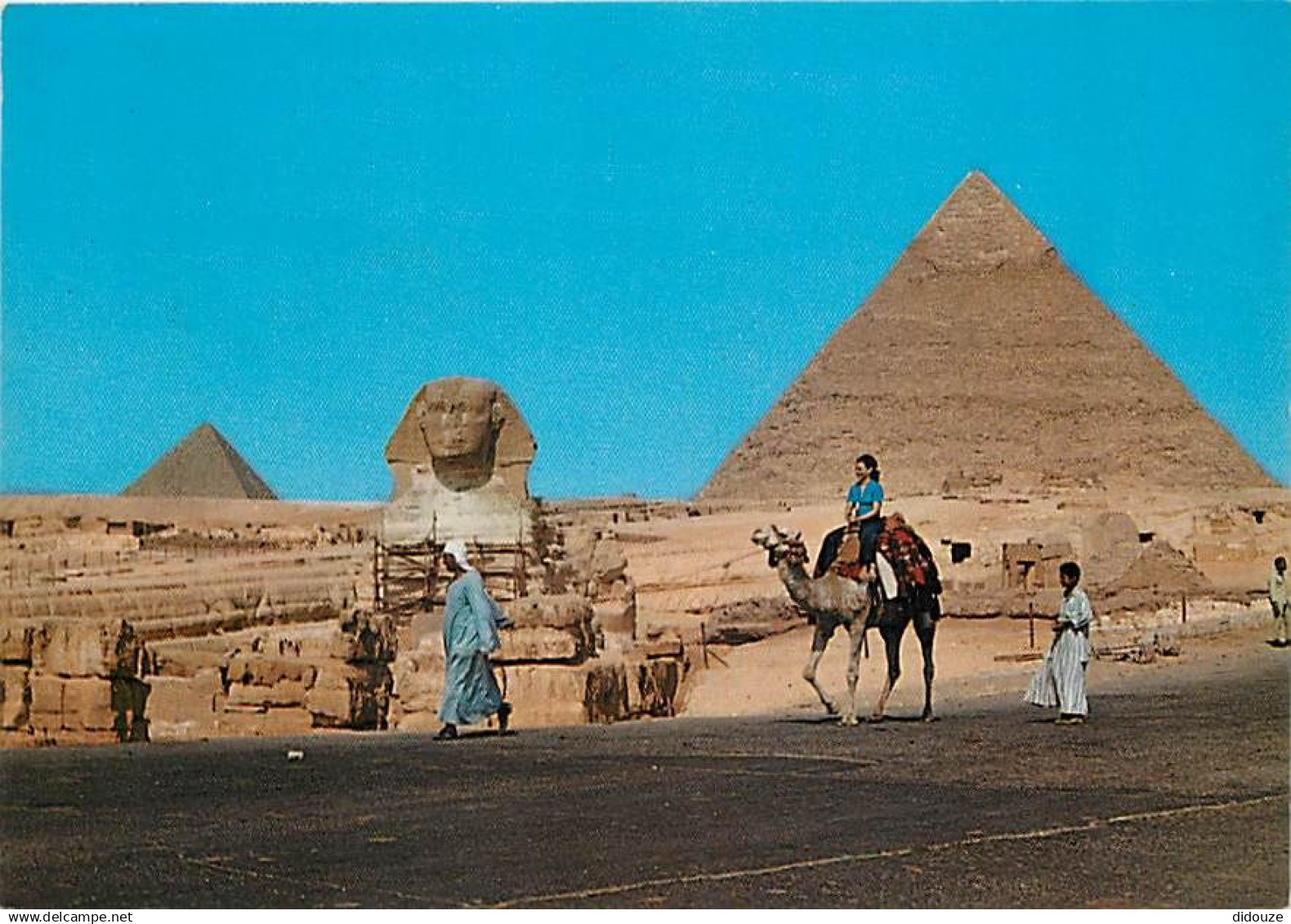 Egypte - Gizeh - Giza - The Great Sphinx and Kheireh pyramid - Les Pyramides et le Sphinx - Chamelier - Chameaux - Carte