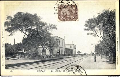 CPA Zagazig Ägypten, La Station du Chemin de Fer