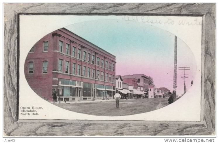 Ellendale North Dakota ND, Opera House and Street Scene on c1910 Vintage Postcard