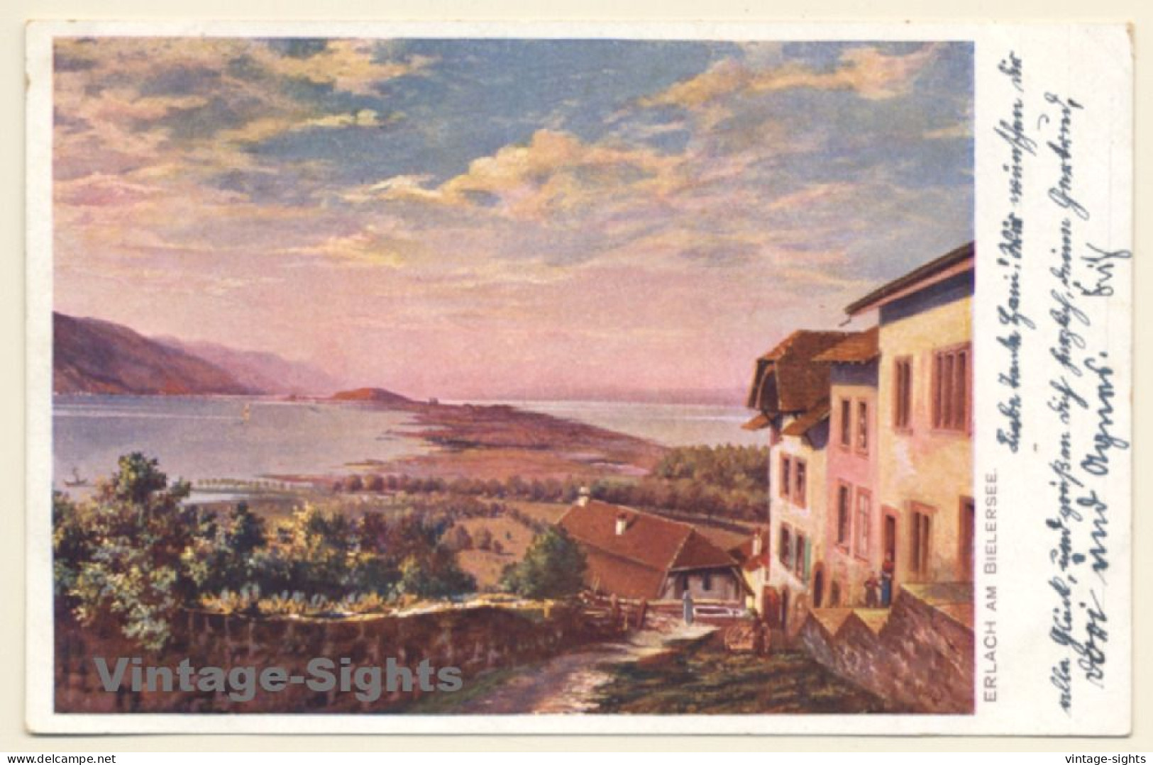 Erlach - Cerlier / Switzerland: Partial View & Lake (Vintage Artist PC 1900s)