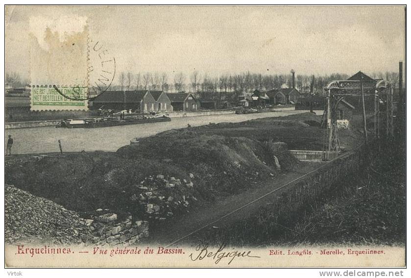 Erquelinnes :  Vue générale du bassin  ( ecrit 1906 )   ** Binnenscheepvaart **