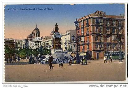 SPAIN ESPAÑA VINTAGE POSTCARD POSTAL ca1900 Cádiz - Plaza de Isabel II desde el Muelle