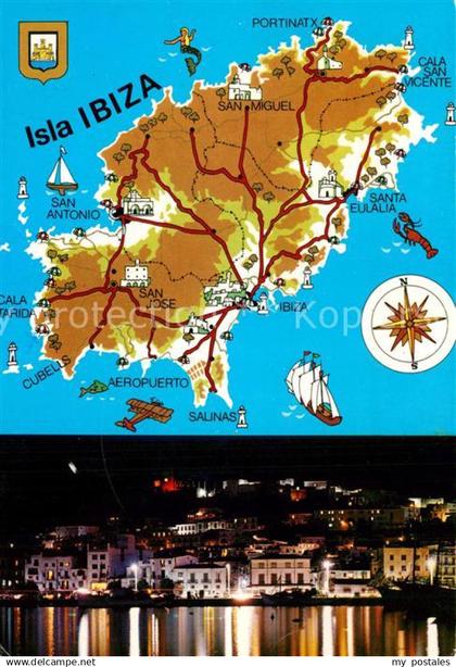 73490579 Ibiza Islas Baleares Inselkarte Ibiza bei Nacht