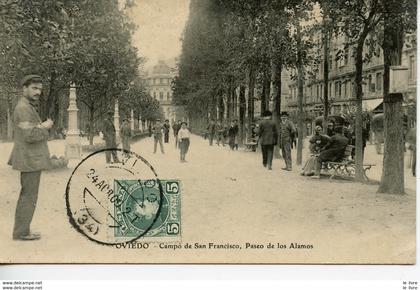 CPA ESPAGNE OVIEDO. CAMPO DE SAN FRANCISCO. PASEO DE LOS ALAMOS 1909 - Espagne - 0