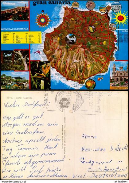 Postales Gran Canaria Gran Canaria Insel-Karte mit Ortsansichten 1973