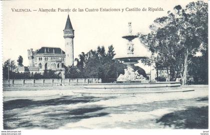 POSTAL   VALENCIA  -ESPAÑA  -ALAMEDA-FUENTE DE LA 4 ESTACIONES Y CASTILLO DE RIPALDA