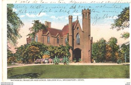 POSTAL   -BRIDGEPORT -CONNECTICUT -EE.UU. -RESIDENCIA DE NATHANIEL WHEELER COLINA DORADA