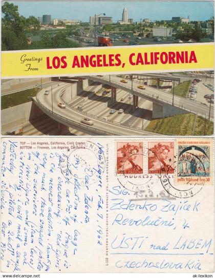 Postcard Los Angeles Los Angeles Civil Center and Freeway 1962