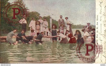 Tug of War on St Saint Joe River 1908 ID IDAHO COEUR D'ALENE  EEUU USA