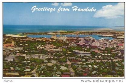 Honolulu HI Hawaii, Panorama View of Town, c1950s/60s Vintage Postcard