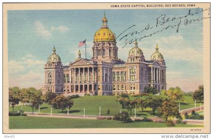 Iowa Governor Willima Beardsley Autograph, State Capitol in Des Moines IA, Politician c1940s/50s Vintage Postcard