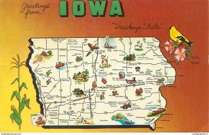 State Iowa map postcard