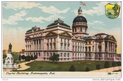 Indianapolis IN Indiana, State Capitol Building Architecture, State Logo, c1900s Vintage Postcard