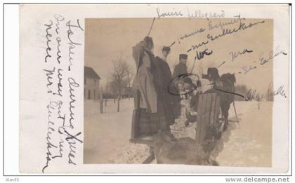 Iowa City IA Iowa, Group of People in Snowy Scene, c1900s/10s Vintage Real Photo Postcard