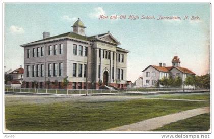 Jamestown ND North Dakota, New & Old High School buildings, c1900s Vintage Postcard