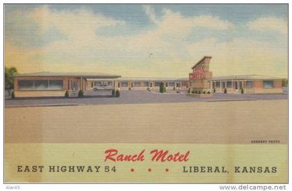 Liberal KS Kansas, Ranch Motel, Lodging, c1950s Vintage Curteich Linen Postcard