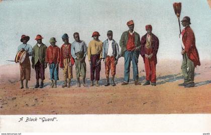 'A Black Guard' Black Americana Theme, Young Black Men in a Line c1900s Vintage Postcard