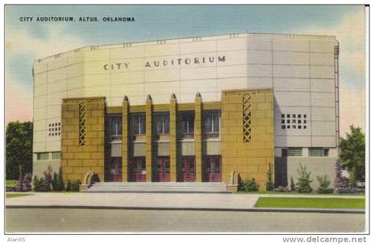 Altus OK Oklahoma, City Auditorium Architecture on c1940s Vintage Linen Postcard