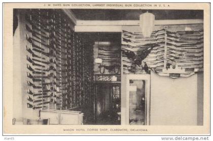 Claremore OK Oklahoma, Mason Hotel Coffee Shop Gun Collection, Interior View, c1940s Vintage Postcard