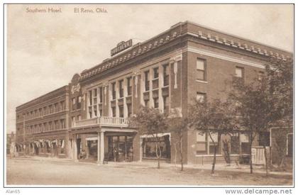 El Reno OK Oklahoma, Street Scene Southern Hotel, on c1910s Vintage Postcard