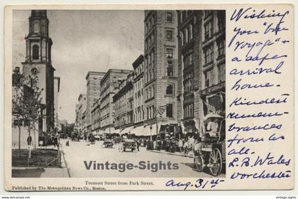 Boston / USA: Tremont Street From Park Street - Horse Carriage (Vintage PC 1905)