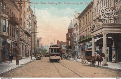 Parkersburg West Virginia, Market Street Business District, Street Car c1900s/10s Vintage Postcard