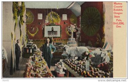 Salem OR Oregon State Fair, Marion County Exhibit, Vegetables Fruit, c1900s Vintage Postcard