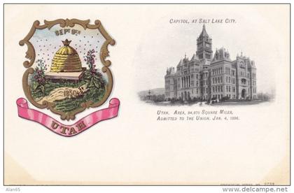 Utah State Capitol Building, Salt Lake City UT c1900s Vintage Postcard, Paducah KY Clothing Store Message on back