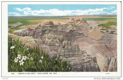 Badlands SD South Dakota, 'Dantes Delight' Barren Terrain c1910s/20s Vintage Postcard