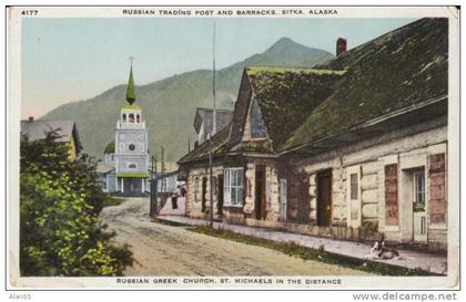 Sitka AK Alaska, Russian Trading Post Barracks Russian Greek Church St. Michaels, c1910s Vintage Postcard