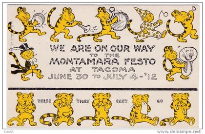 Tacoma Washington, Montamara Festo, Tiger Theme, c1910s Vintage Postcard