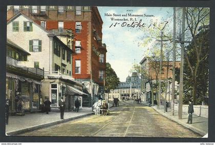 +++ CPA - Amérique - Etats Unis - Rhode Island - WOONSOCKET - Main street an Monument Square   //