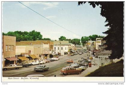 Buffalo WY Wyoming, Street Scene, Autos, on c1960s Vintage Postcard Bison Movie Theater