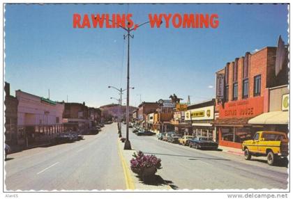 Rawlins WY Wyoming, Downtown Street Scene, Business Auto, c1970s/80s Vintage Postcard