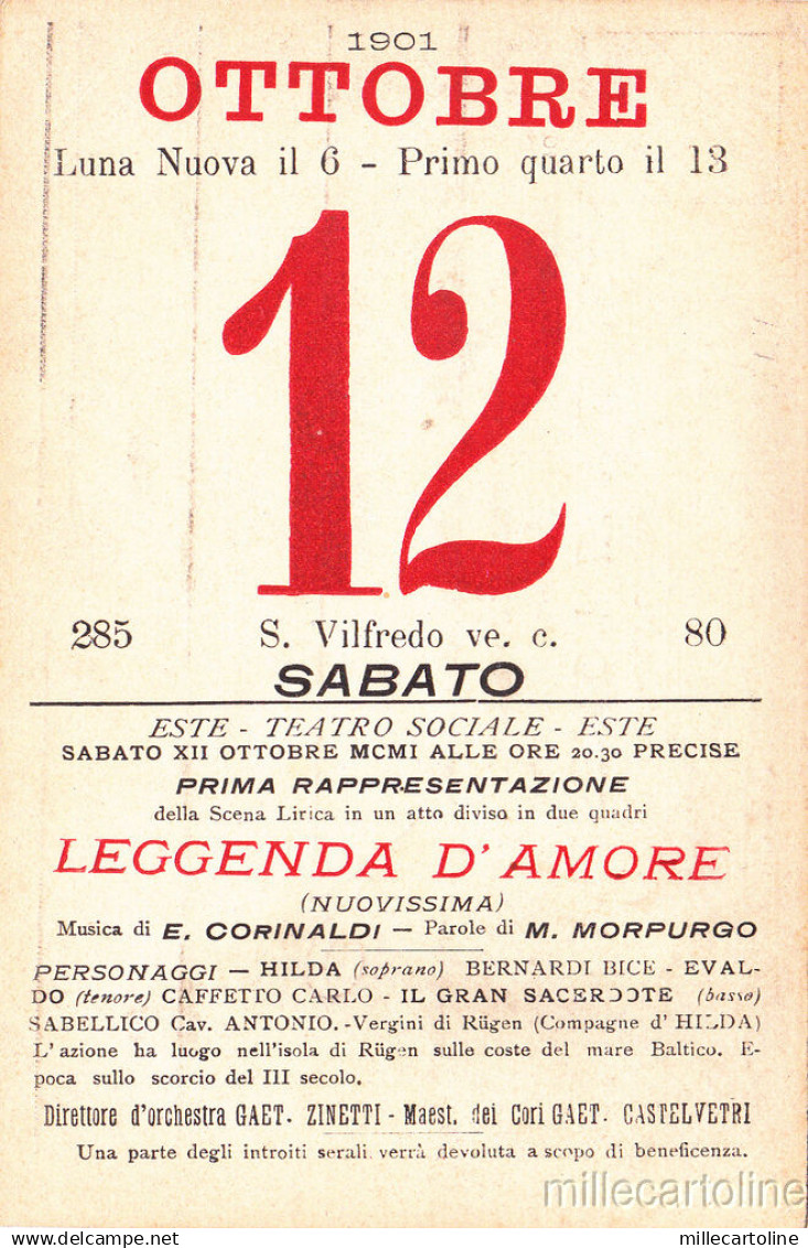 #ESTE:  12/10/1901  TEATRO DELL'OPERA "LEGGENDA D'AMORE" CORINALDI/MORPURGO