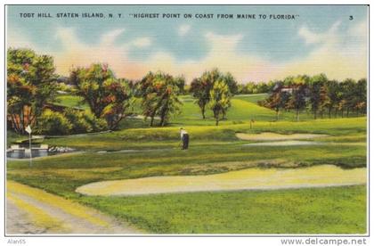 Todt Hill, Staten Island NY, Golf Course, Highest Point on East Coast of US, on c1940s Vintage Linen Postcard