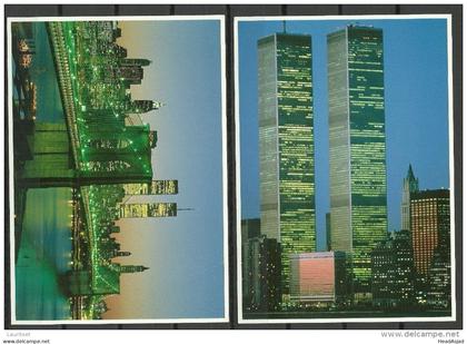 USA 1985 = 2 post cards World Trade Center Brooklyn Bridge Manhattan unused