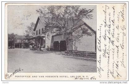 Urlton New York, Greene County DPO Closed Post Office Cancel, Post Office & Van Hoeson's Hotel, c1900s Vintage Postc