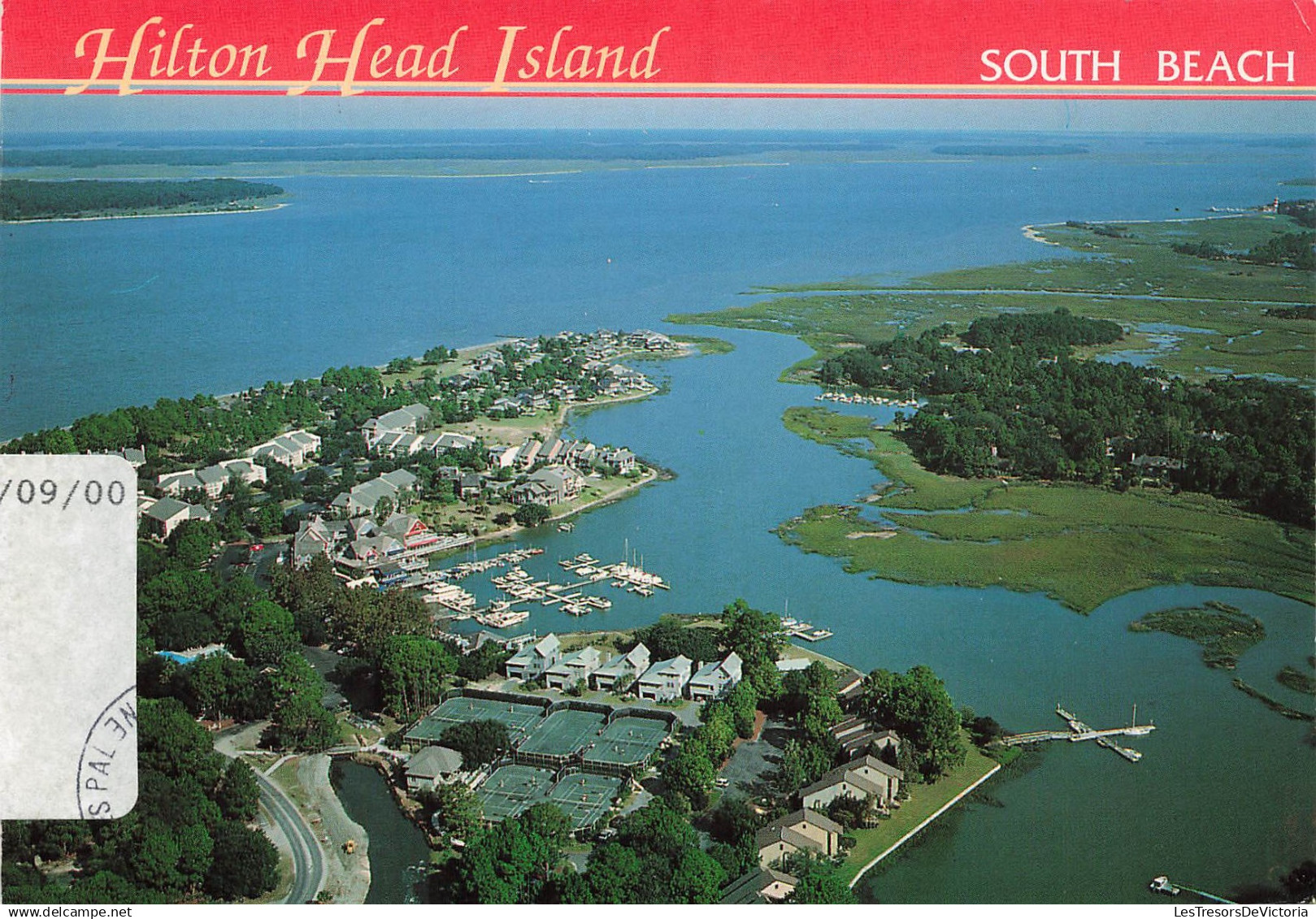 ETATS UNIS - South Carolina - Hilton Head Island - Aerial view of South Beach showing marina tennis - Carte postale