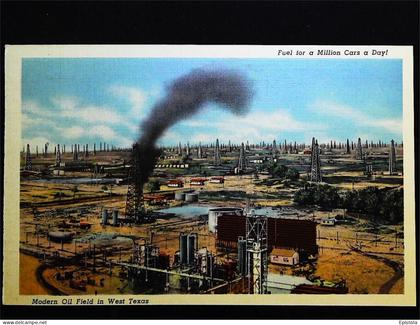 ►  Modern Oil Field  & Post Office - Carte fine recto verso provenance carnet  Amarillo West Texas. 1930s