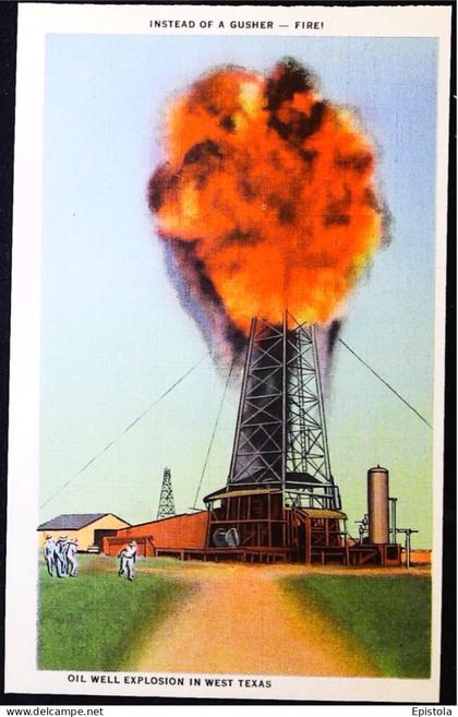 ► Oil Well Explosion - Carte fine recto verso provenance carnet  Amarillo West Texas. 1930s