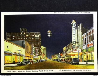 ► Polk Street PARAMOUNT Cinema - Carte fine recto verso provenance carnet  Amarillo West Texas. 1930s
